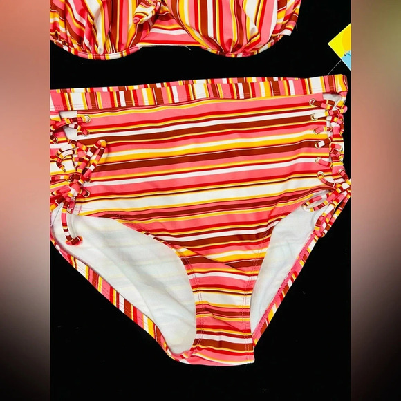 Island Rays NWT Ladies 1X Two Piece Bikini Set Striped Swimsuit Padded Top - Picture 7 of 16